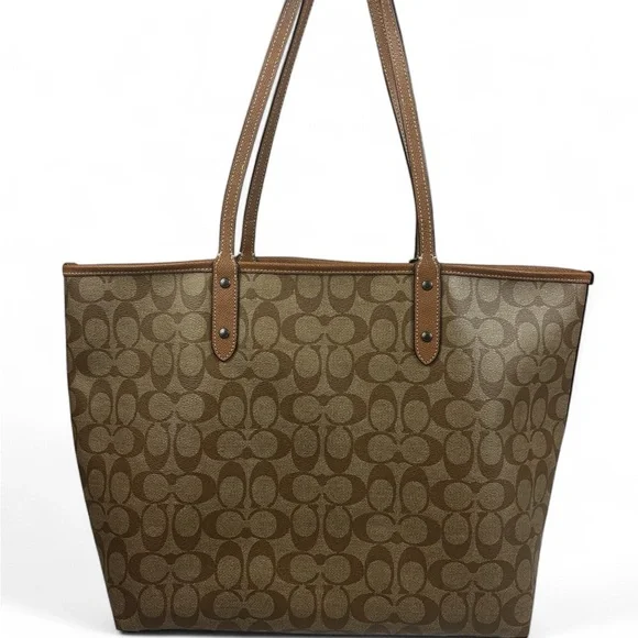 Coach & Keith Haring Monogram Brown Tan Tote Bag with Yellow Barking Dog - Picture 3 of 13